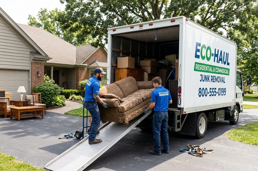 HaulRight Junk Removal crew loading a truck