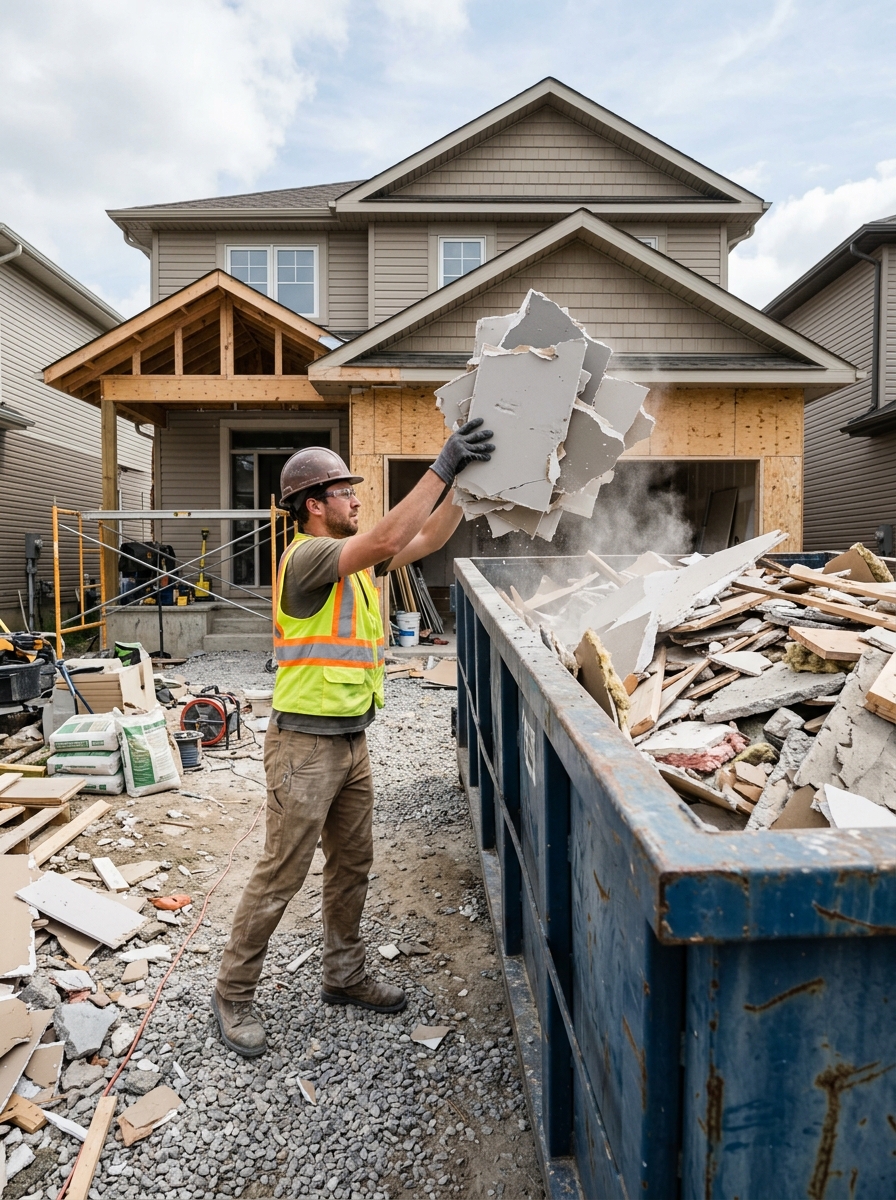 Construction Debris — Drywall, lumber, tile, and remodel waste cleared fast.