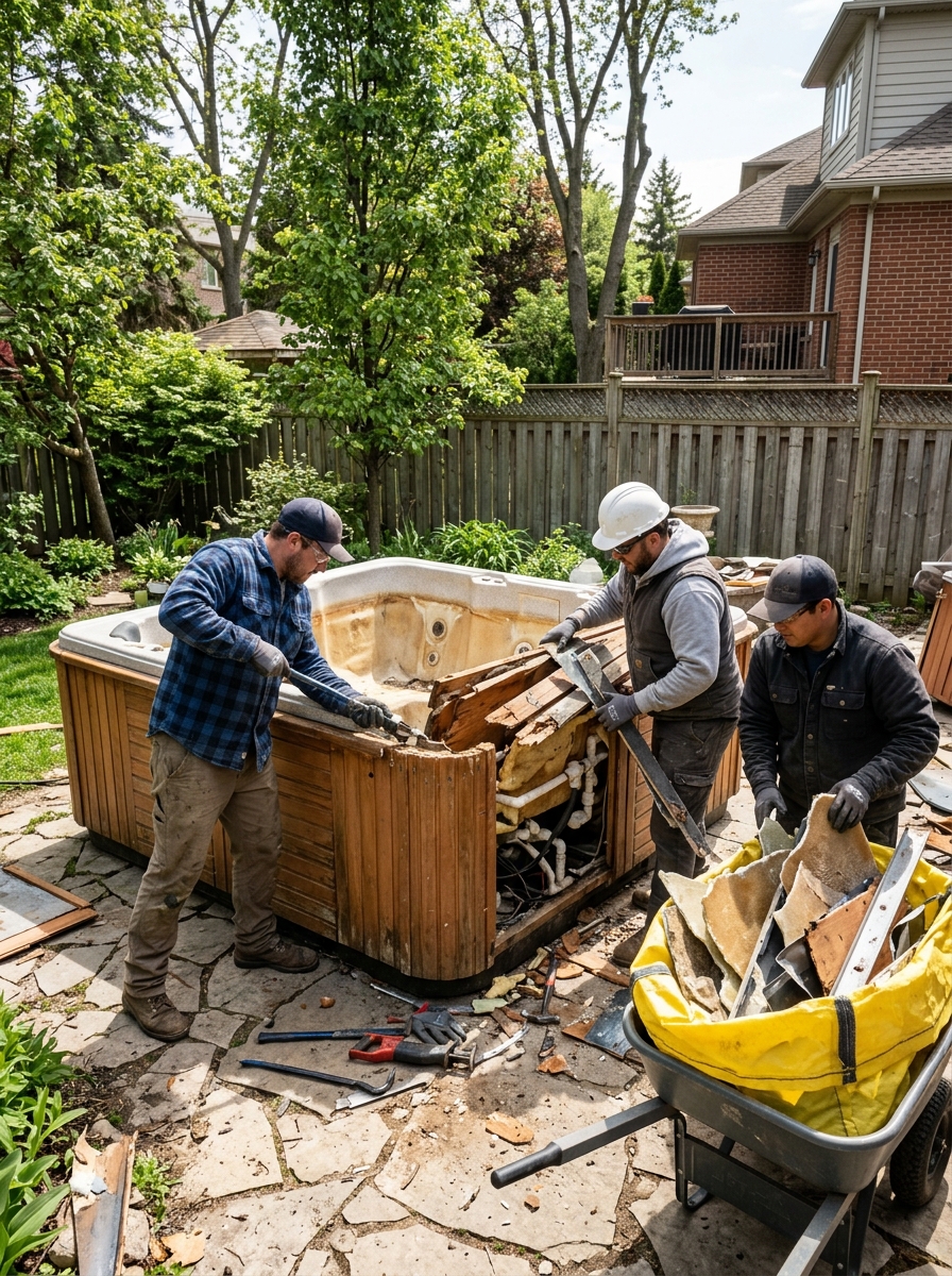 Hot Tub Removal — We cut it down, carry it out, and haul it away.